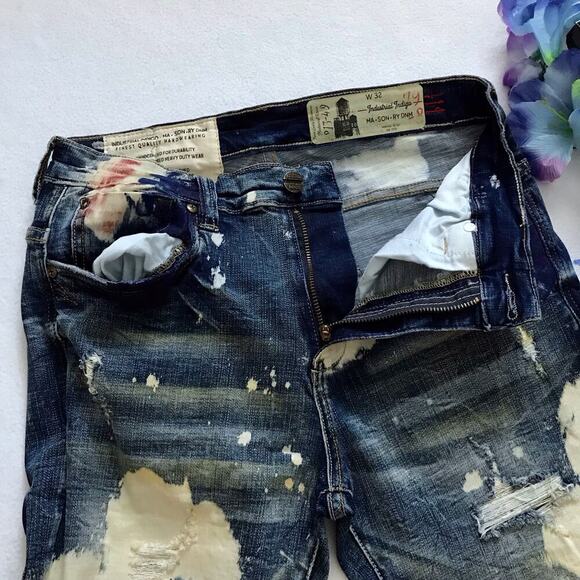 Industrial Indigo NWT Paint Splatter Medium Wash Jean Shorts Men W32 - Picture 4 of 8
